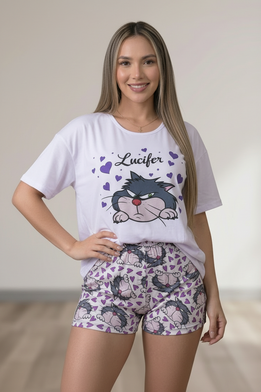 Pijama Mujer shorts gato Lucifer