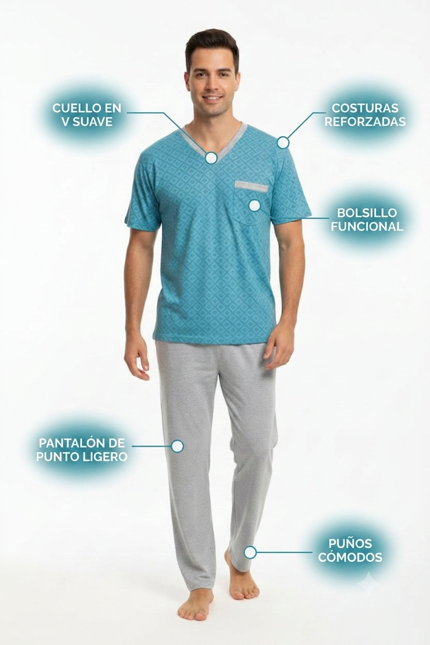Pijama Hombre clásica Polo algodón manga corta
