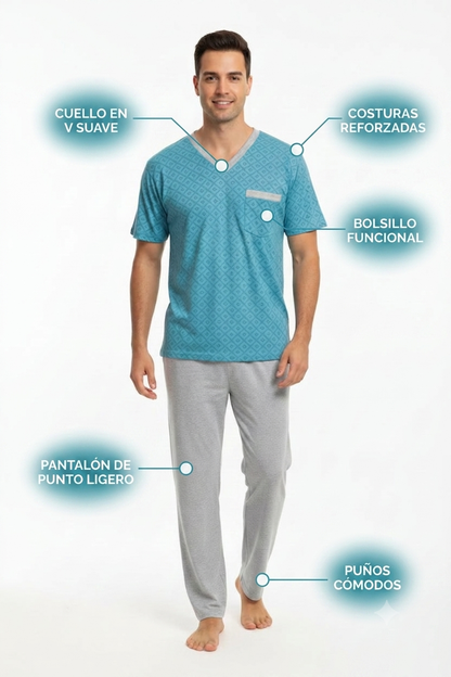 Pijama Hombre clásica Polo algodón manga corta