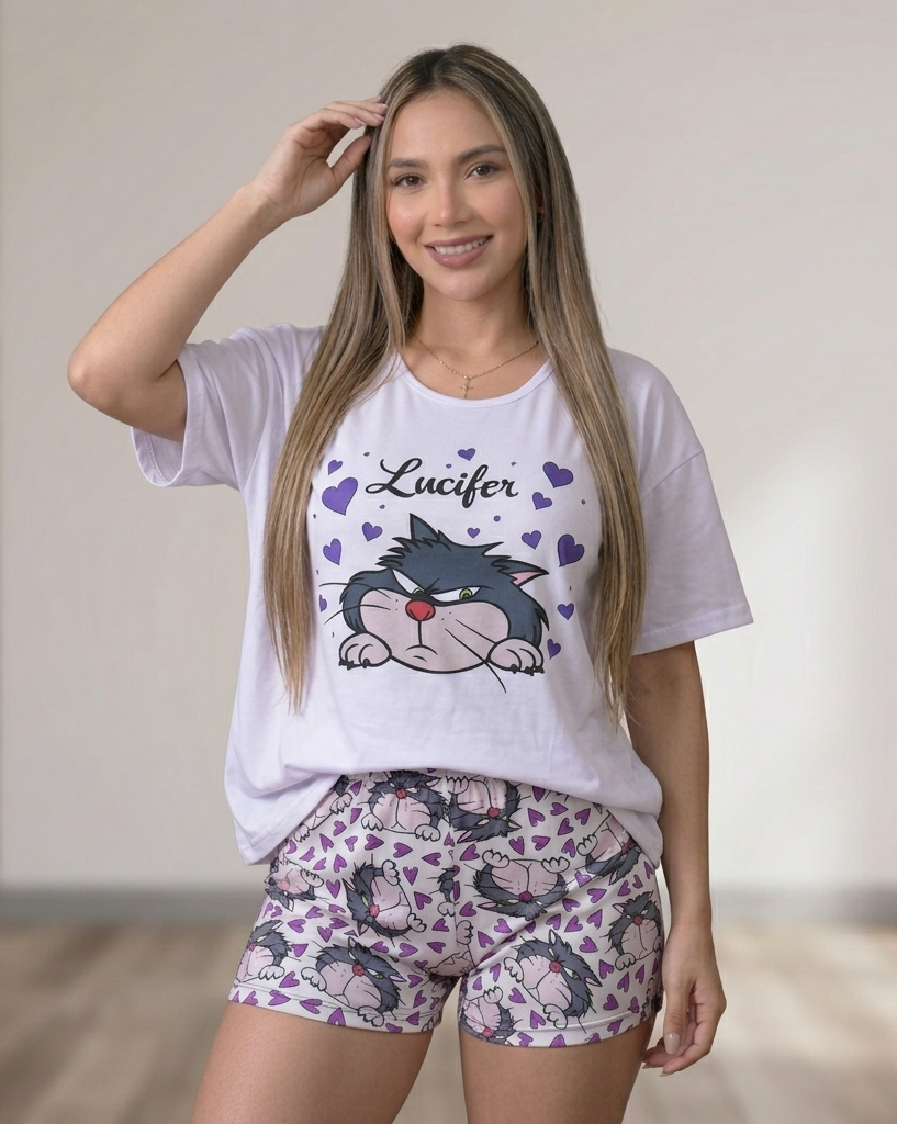 Pijama Mujer shorts gato Lucifer
