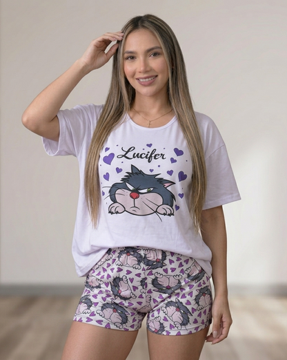 Pijama Mujer shorts gato Lucifer