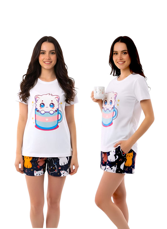 Pijama Mujer shorts gato te MILONEZ